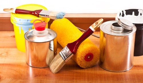 Paint Thinner Can, Brush & Roller